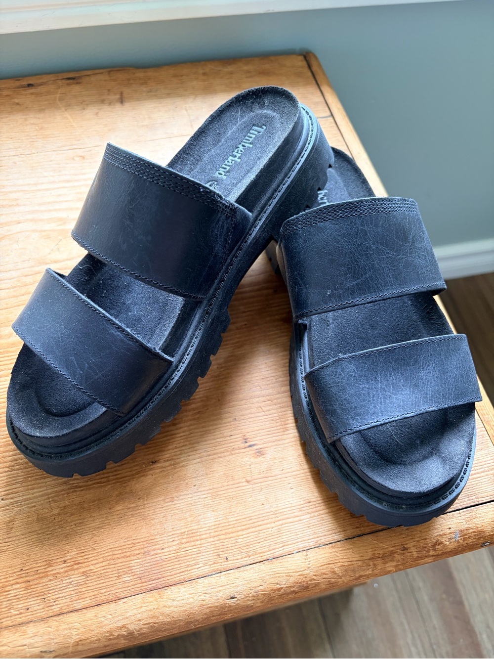 Timberland Black Double-Strap Platform Slides